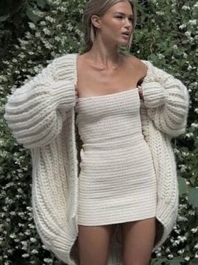 I Love Mr. Mittens Fisherman Open‑Front Chunky Knit Cardigan Sweater in Cream